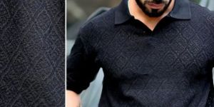 CROSHIA KNIT BLACK POLO T-SHIRT