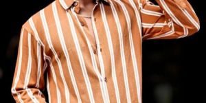 TERRY VERTICAL STRIPES RUST SHIRT