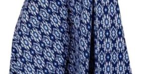 Abstract Print Cotton Blue Flared Skirt