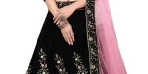 Black Embroidered Velvet Lehenga Choli for Women
