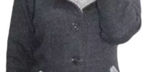 Full Sleeve Woolen Collared Over Coat-Black