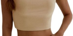 Highlife Fashion Short Sleeve Solid Beige Ribbed Top