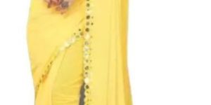 Party Wear Self Design Georgette Saree in Yellow