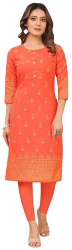 Readymade Daily Wear Straight Kurti in Orange
