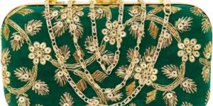 Velvet Bridal Partywear Wedding Clutch InGreen