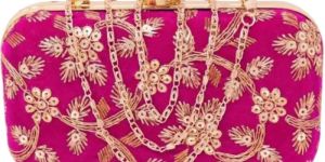 Velvet Bridal Partywear Wedding Clutch InPink