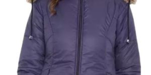Winter Wear Solid Parka Ladies Jacket in Navy Blue