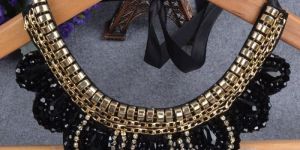 Aegte Black & Gold Crystal Fashion Statement Necklace