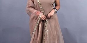 Brown Mirror Work Sharara Suit Set