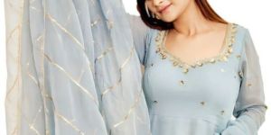 Gray Hand Embroidered Anarkali Suit