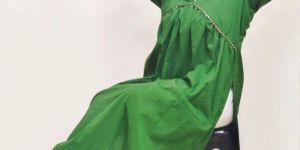 Green Gathered Cotton Kurta