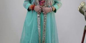 Mint Green One Shoulder Hand Embroidered Crop Top