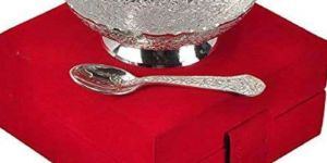 3.6 Inch German Silver Plated Floral Embossed Single Bowl With Tray Set