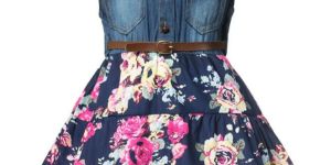 Girls Denim Floral Printed Dress