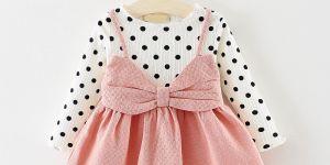 Girls Polka Dotted Print Cotton Dress with Bow