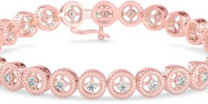 10k Rose Gold Party Wear Round Diamond Bracelet
