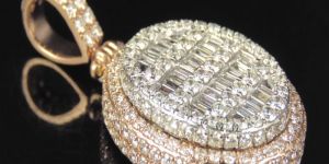 10k Two Tone Gold Real Diamond Baguette And Round Pendant