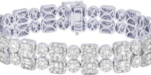 10k White Gold Fancy Bracelet 10.8ct Round, Baguette Diamond Bracelet