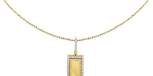 10K Yellow Gold Lab Grown Diamond Custom Engrave Photo Bar Pendant