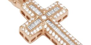 14k Rose Gold Moissanite Diamond Baguette Cross Pedant