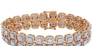 Baguette Round Cutn Diamond 10k Rose Gold Bracelet