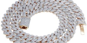 Diamond Cuban Chain in Sterling Silver Studded with Moissanite Diamond