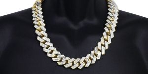 Men's Diamond Cuban Chain In Sterling Silver Yellow Gold Plated