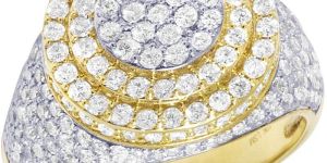Round Shaped Diamond Yellow Gold Ring for Mens