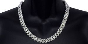 Sterling Silver Cuban Chain with Moissanite Diamonds In VS2-SI1