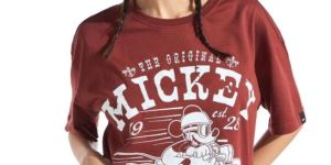 Ladies Brown Printed Oversized T Shirt