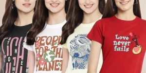 Ladies Round Neck Printed T Shirt