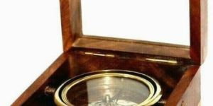 Gimbaled Compass Wooden Box with Glass Top