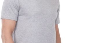 Mens Grey Cotton Round Neck T-Shirts