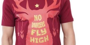 Mens Trendy Wine Red Printed Round Neck T-Shirts