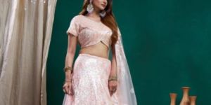 Ladies Peach Heavy Sequin Embroidered Lehenga