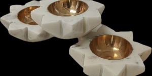 White Marble Lotus Shaped Diya