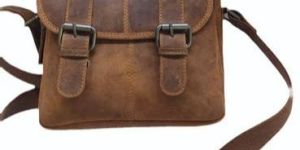 Unisex Brown Leather Sling Messenger Bag