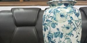 White Color with Blue Flower Cremation Urns