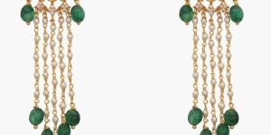 ANYA GOLD PLATED MOISSAANITE AND PEARL CHAIN SILVER EARRINGS