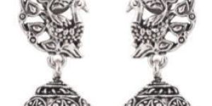 92.5 Sterling Silver Earrings Peacock Tribal Bell Dangle jhumkis