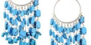 92.5 Sterling Silver Turquoise Chandelier Hoop Tribal Earrings
