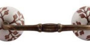 Brown Leaf Cut Flower Etched Ceramic Bridge Handle