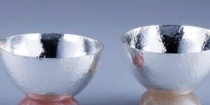 Hammered Bowls on Rose Quartz Stone Base (Set of 2)