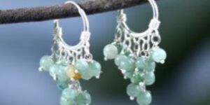 Round Green Onyx Beaded Hoop Earrings in 92.5 Sterling Silver