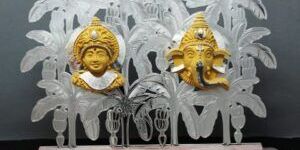 Silver Plated Laxmi ji & Ganesh ji on Jali