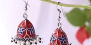 Oxidised Floral Enameled Jhumki Earrings