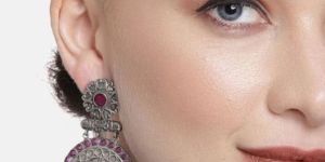 Oxidised Pink Stone Studded Dangler Earrings