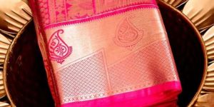 Pink And Gold Toned Ethnic Motifs Zari Semi Kanjivaram Silk Saree