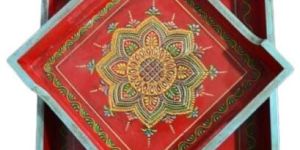 2 Wooden Square Tray Set