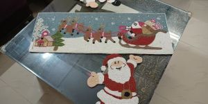 Handmade Christmas Santa on Sleigh Beaded Table Runner